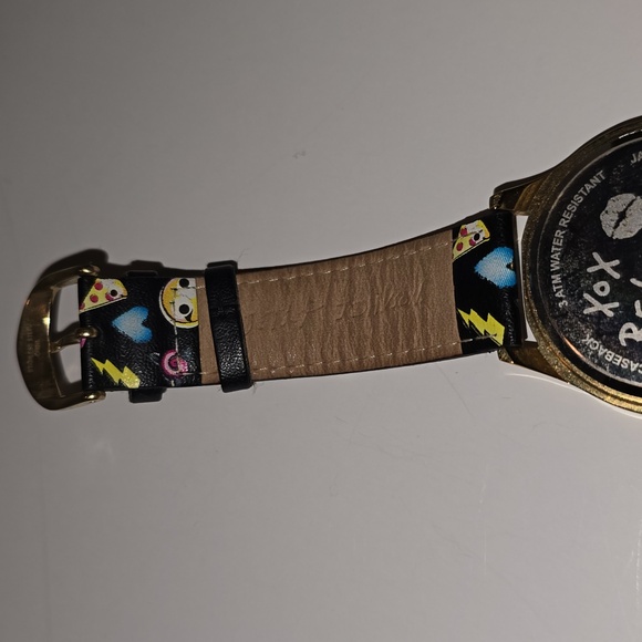 Betsey Johnson Gold Cartoon Watch with Black Strap
